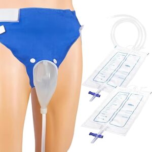 Urine Collection Bag Reusable Wearable Silicone Urine Drainage Device with 2 Bag Systems (Elderly Men, Blue)